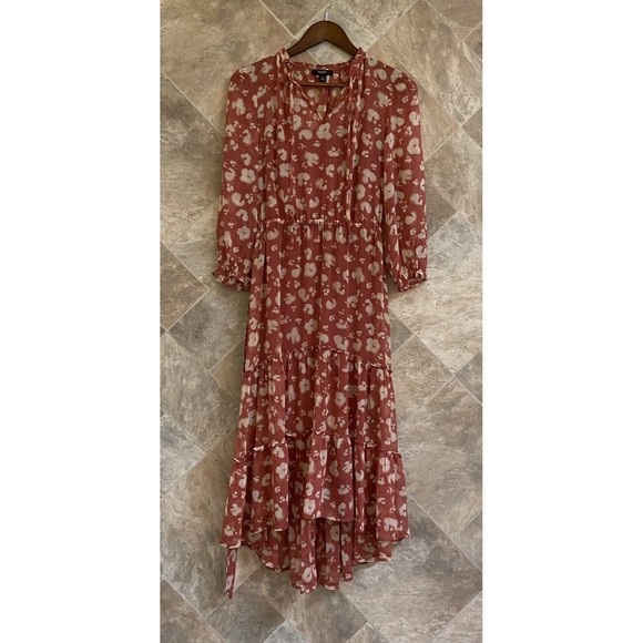 Simply‎ Vera Wang Terra Cotta Leopard Print Floral High-Low Midi Dress Size XS - Picture 5 of 13